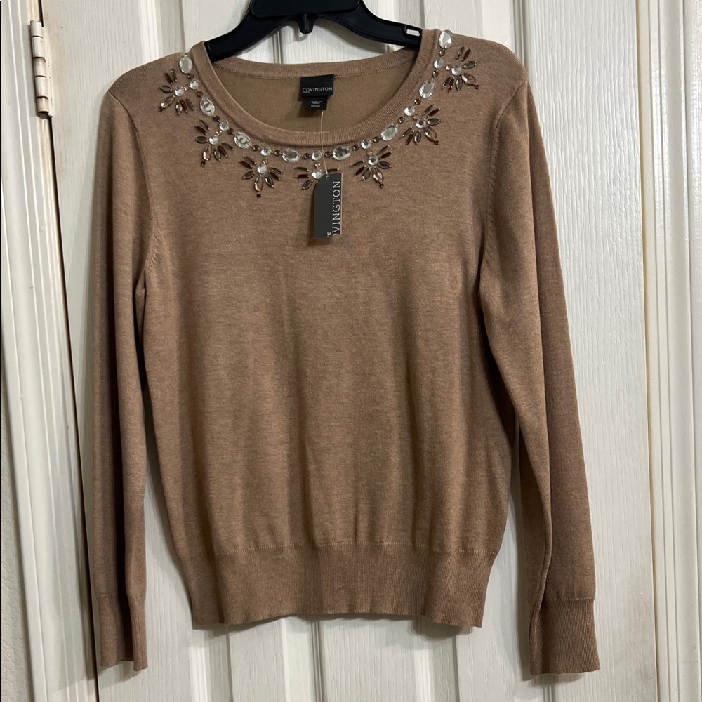 New with tag Covington Brown Sweater with Floral Accents size MP